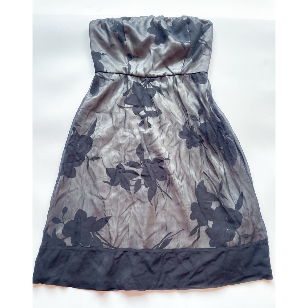 Y2K Black Strapless Silk Floral Print Whimsigoth Dress Size 6